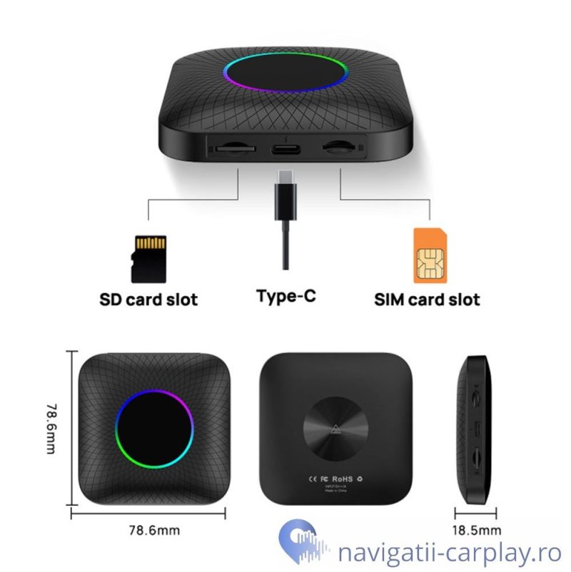 AI BOX Apple Carplay Android Auto wireless si unitate Android 8GB RAM