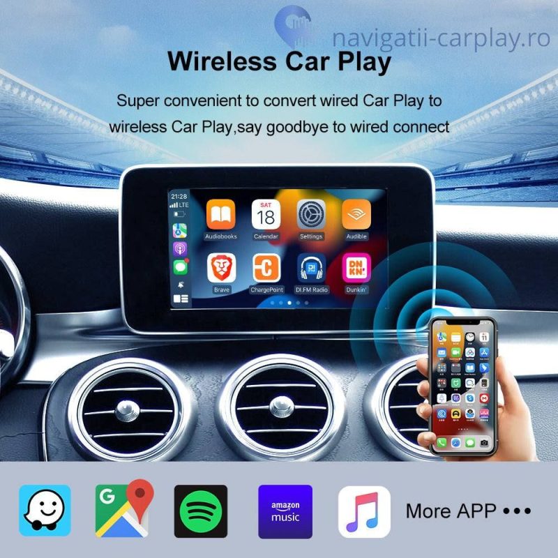 AI BOX Apple Carplay Android Auto wireless si unitate Android 8GB RAM