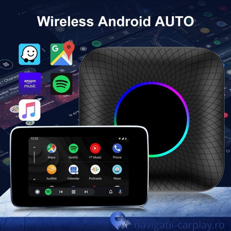 AI BOX Apple Carplay Android Auto wireless si unitate Android 8GB RAM