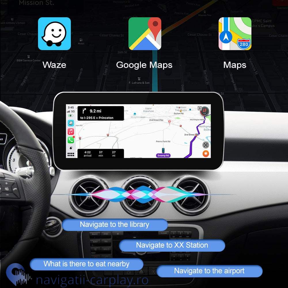 Waze Ecran dedicat cu Apple CarPlay și Android Auto Wireless pentru Mercedes-Benz A, B, CLA, GLA, C, ML, CLS, S, G, E cu unitate NTG 4.5