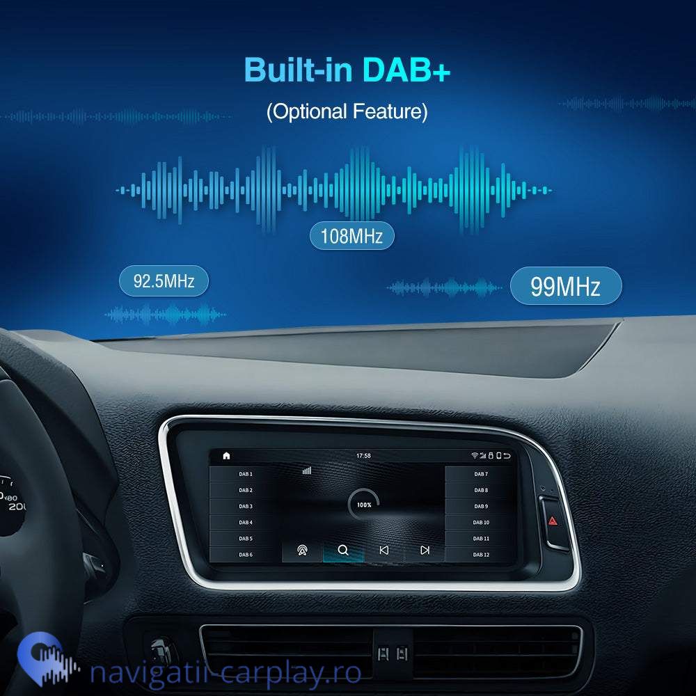 DAB Ecran dedicat cu Apple CarPlay și Android Auto Wireless pentru Audi A5 A4 Q5