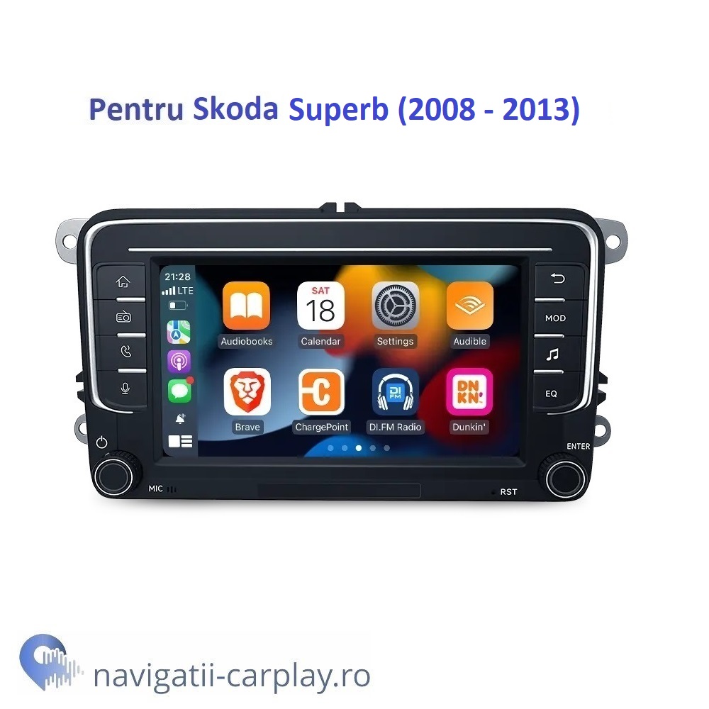 Ecran dedicat 7inch cu Apple CarPlay și Android Auto Wireless pentru Skoda Superb
