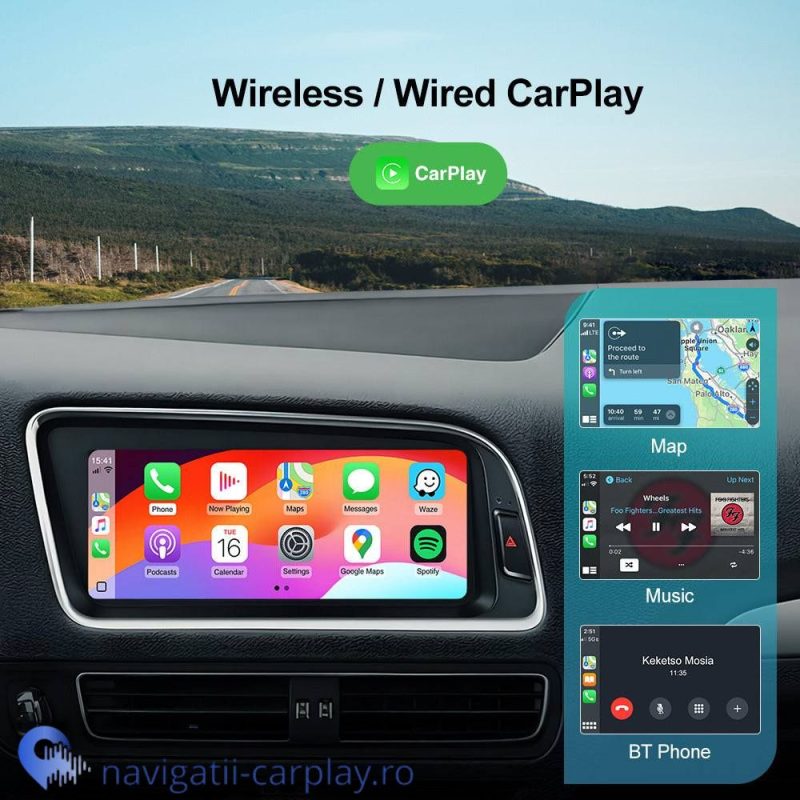 Ecran dedicat cu Apple CarPlay și Android Auto Wireless pentru Audi Q5 cu unitate Audi concert sau audi symphony sau mmi 3g