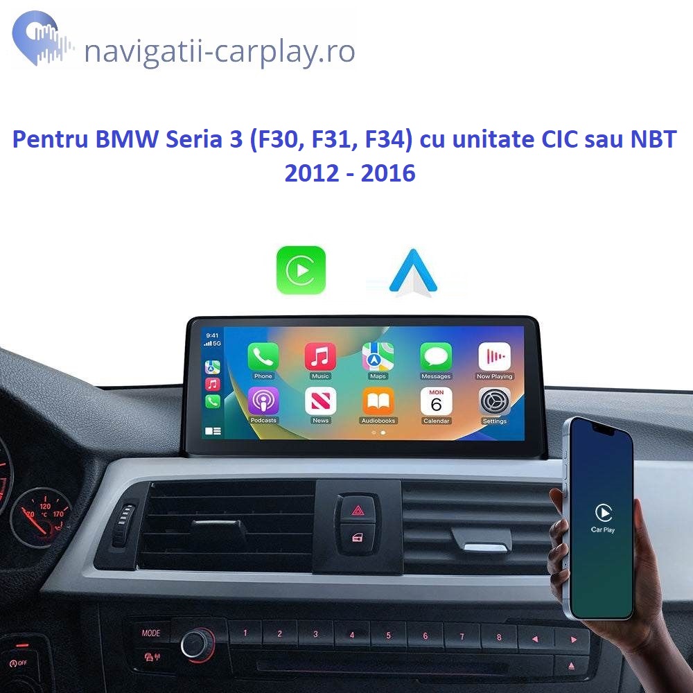 Ecran dedicat cu Apple CarPlay și Android Auto Wireless pentru BMW F30 F31 F34 cu unitate CIC sau NBT