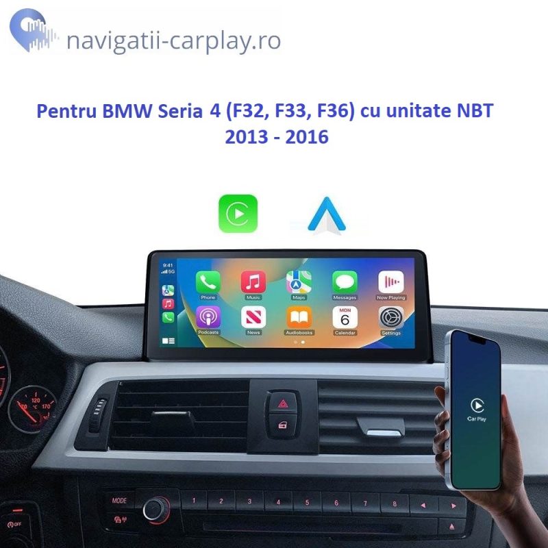 Ecran dedicat cu Apple CarPlay și Android Auto Wireless pentru BMW F32 F33 F36 cu unitate NBT
