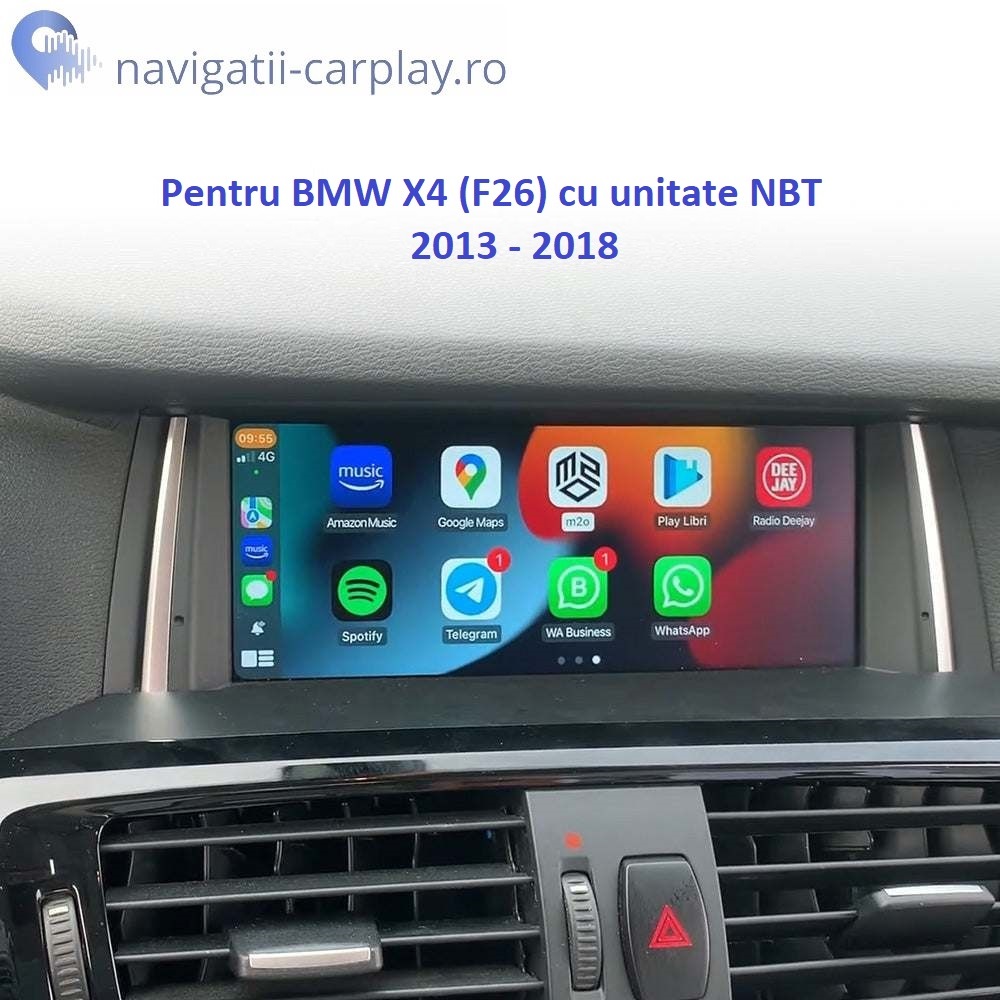 Ecran dedicat cu Apple CarPlay și Android Auto Wireless pentru BMW X4 F26 cu unitate NBT